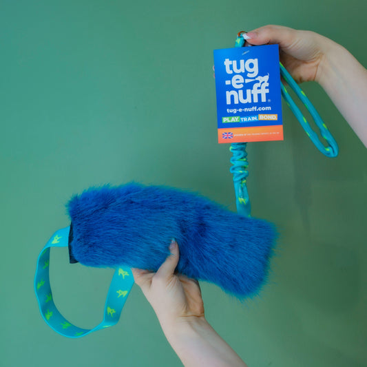 Tug-e-nuff Faux Fur Squeaky Bungee Chaser Tug Toy
