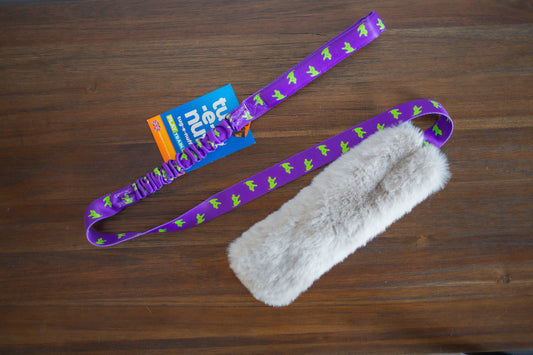 Tug-e-nuff Faux Fur Squeaky Bungee Chaser Tug Toy